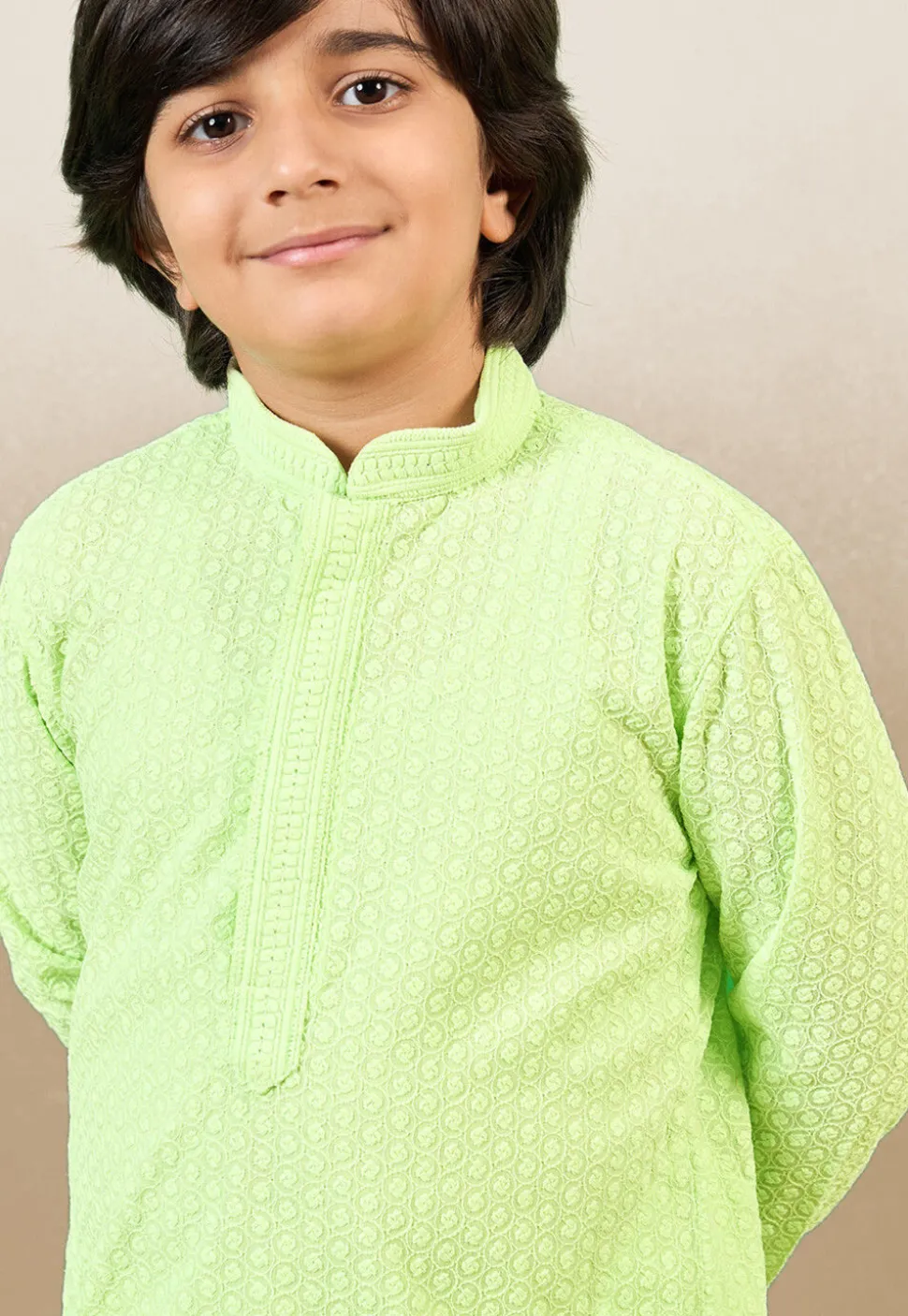 Chikankari Pure Cotton Kurta Set in Light Green