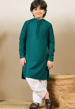 Chikankari Pure Cotton Kurta Set in Dark Teal Green