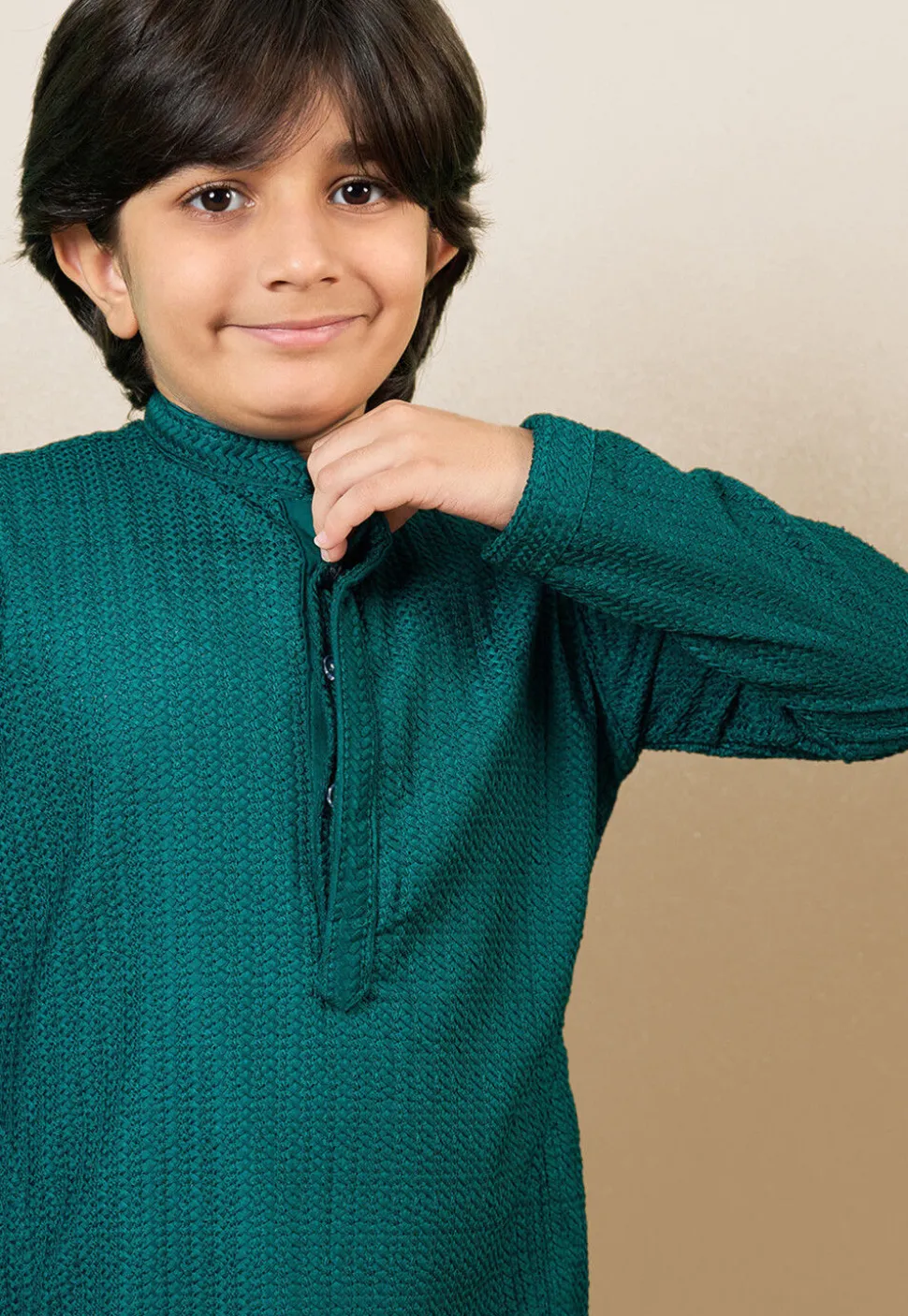 Chikankari Pure Cotton Kurta Set in Dark Teal Green