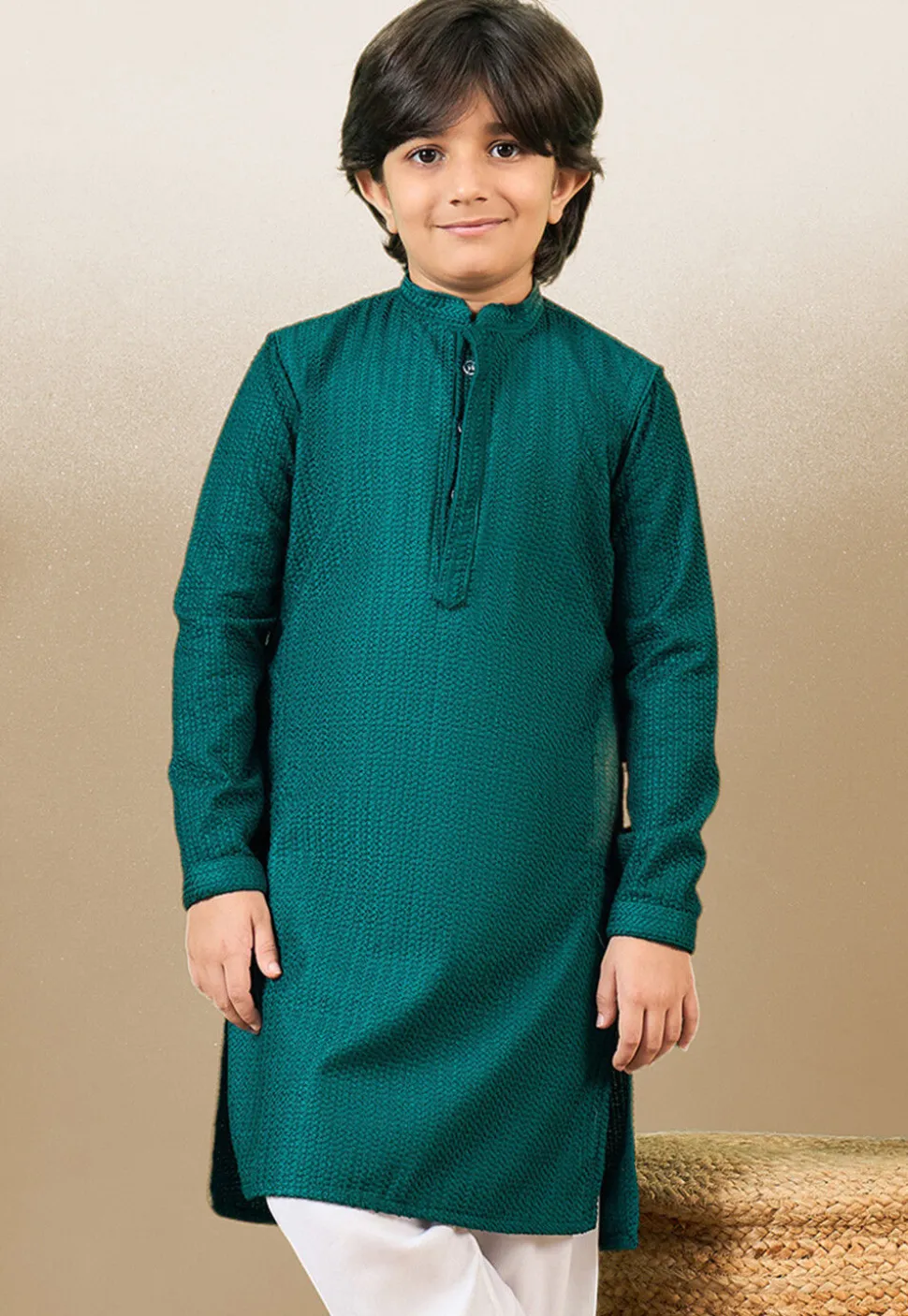 Chikankari Pure Cotton Kurta in Dark Teal Green