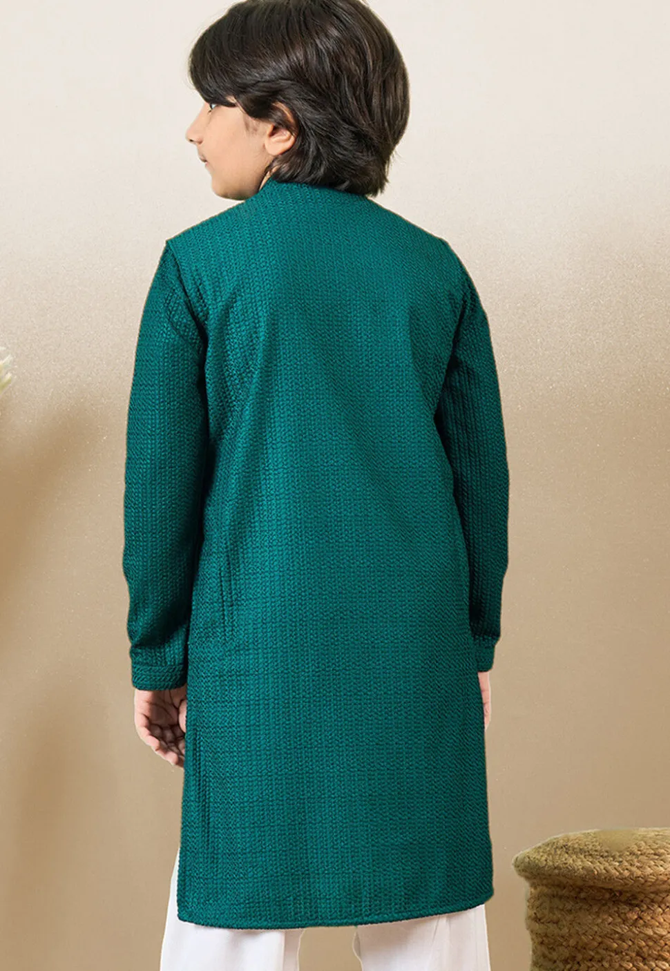Chikankari Pure Cotton Kurta in Dark Teal Green