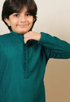 Chikankari Pure Cotton Kurta in Dark Teal Green