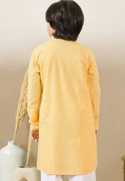 Chikankari Pure Cotton Kurta in Yellow