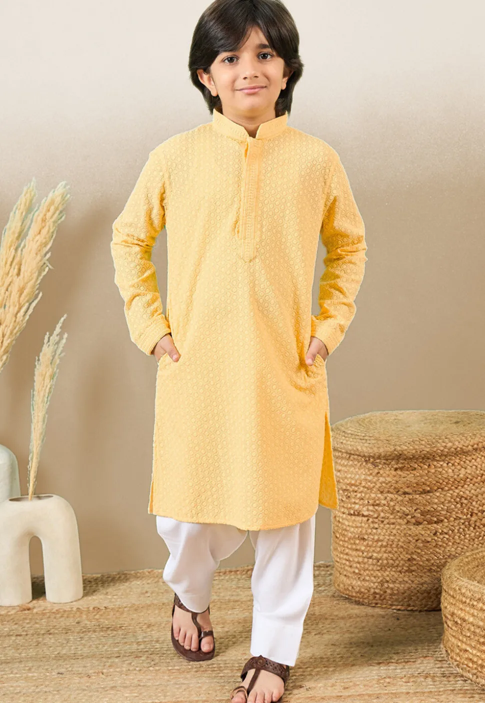 Chikankari Pure Cotton Kurta in Yellow