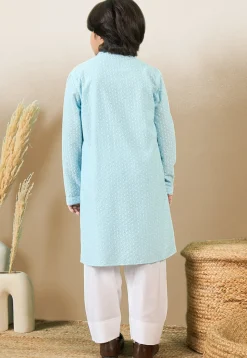 Chikankari Pure Cotton Kurta Set in Sky Blue