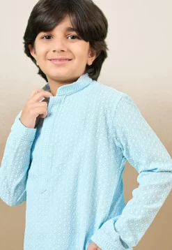 Chikankari Pure Cotton Kurta Set in Sky Blue