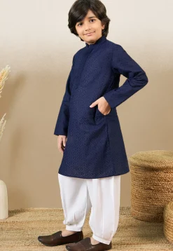 Chikankari Pure Cotton Kurta Set in Navy Blue
