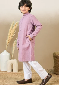 Chikankari Pure Cotton Kurta Set in Light Purple
