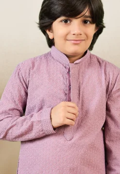 Chikankari Pure Cotton Kurta Set in Light Purple