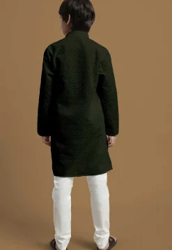 Chikankari Pure Cotton Kurta Set in Dark Olive Green
