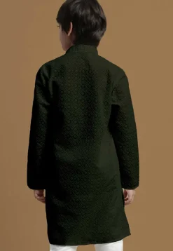 Chikankari Pure Cotton Kurta in Dark Olive Green
