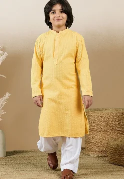 Chikankari Pure Cotton Kurta Set in Mustard