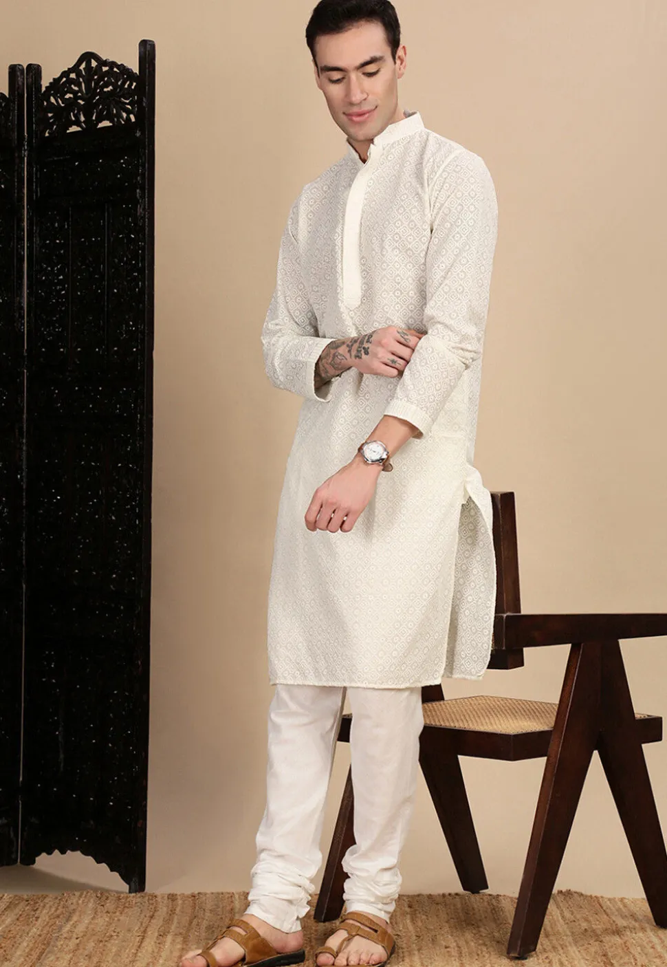 Chikankari Pure Cotton Kurta in Off White