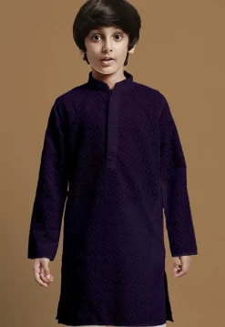 Chikankari Pure Cotton Kurta in Dark Purple
