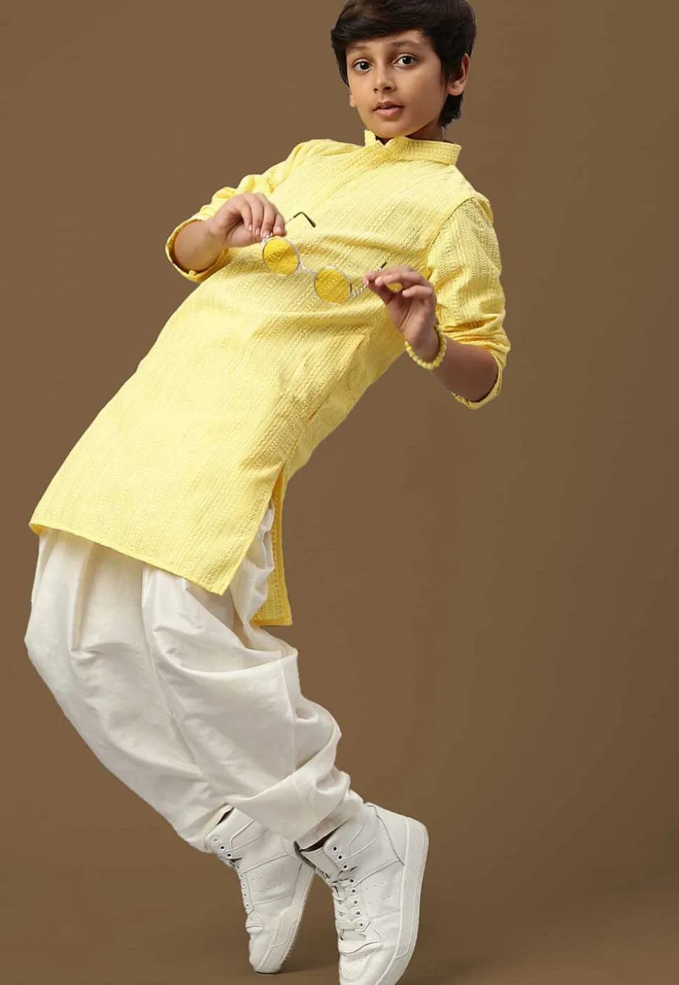 Chikankari Pure Cotton Kurta in Yellow
