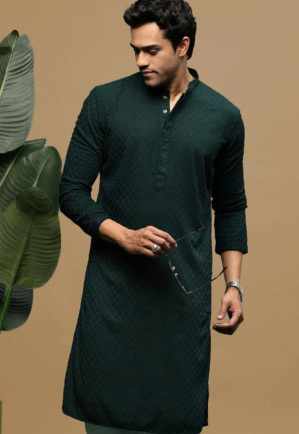 Chikankari Pure Cotton Kurta in Dark Teal Green