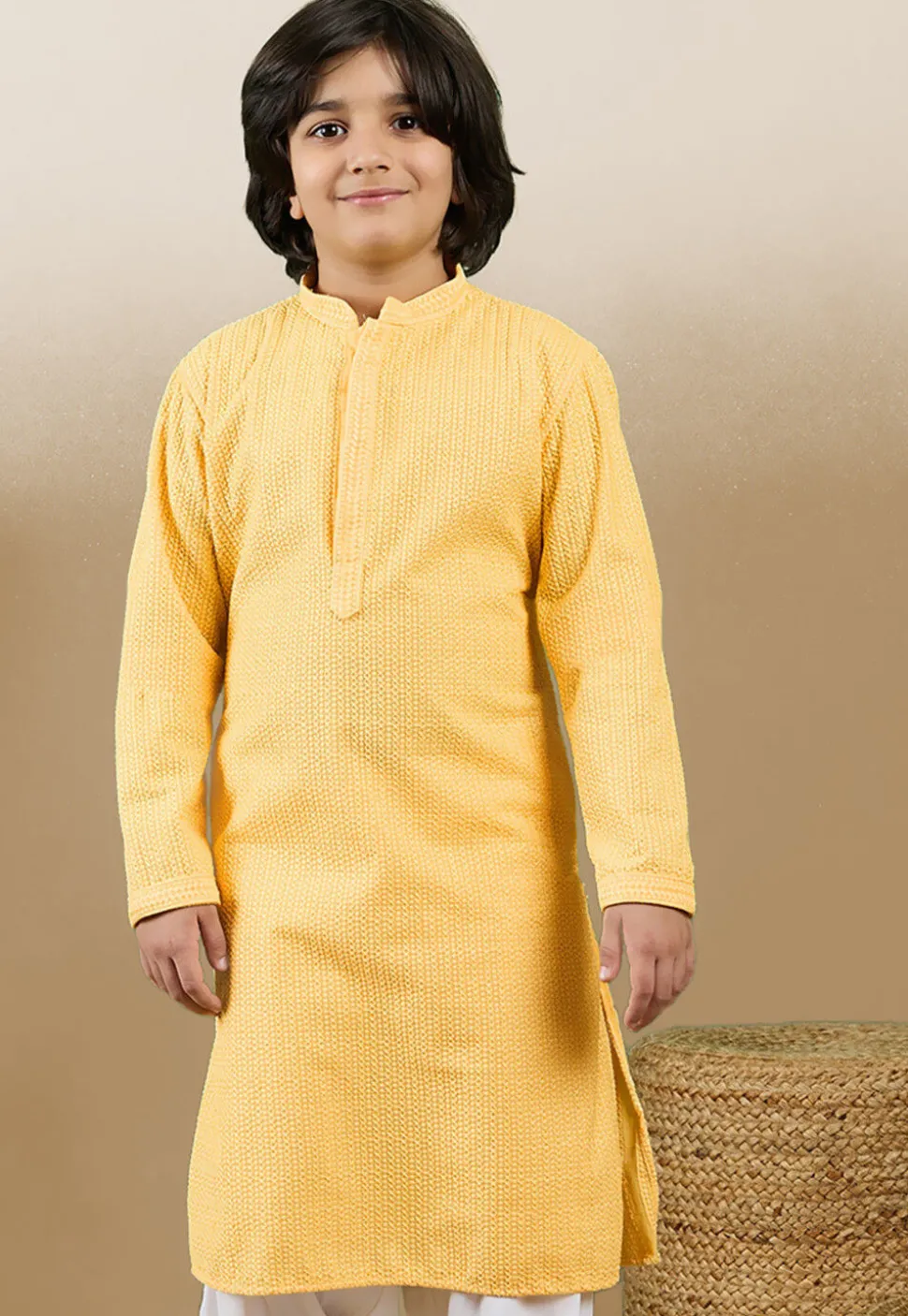 Chikankari Pure Cotton Kurta in Mustard