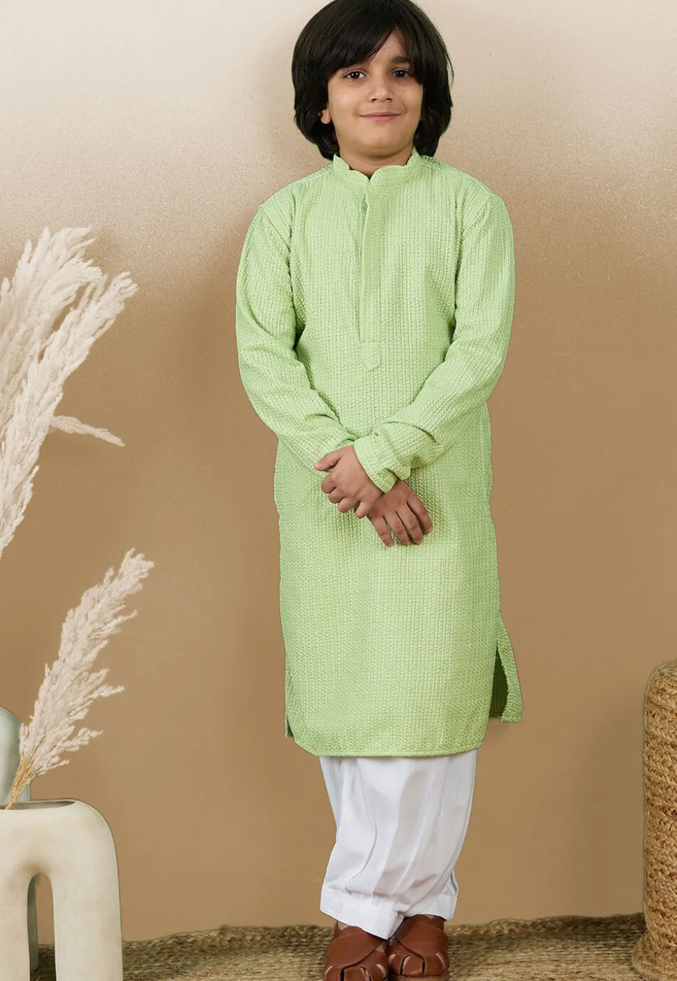 Chikankari Pure Cotton Kurta Set in Light Green