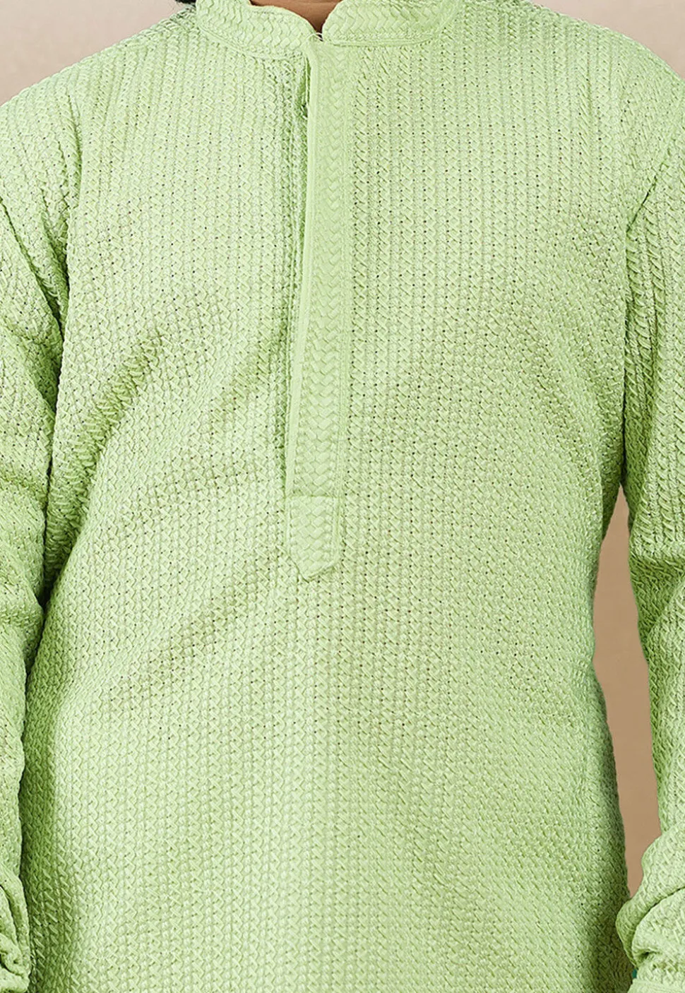 Chikankari Pure Cotton Kurta Set in Light Green