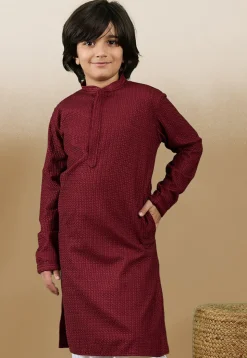 Chikankari Pure Cotton Kurta in Maroon
