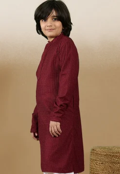 Chikankari Pure Cotton Kurta in Maroon