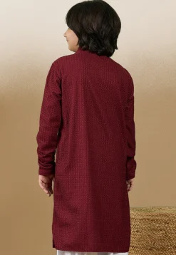 Chikankari Pure Cotton Kurta in Maroon