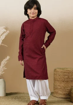 Chikankari Pure Cotton Kurta in Maroon