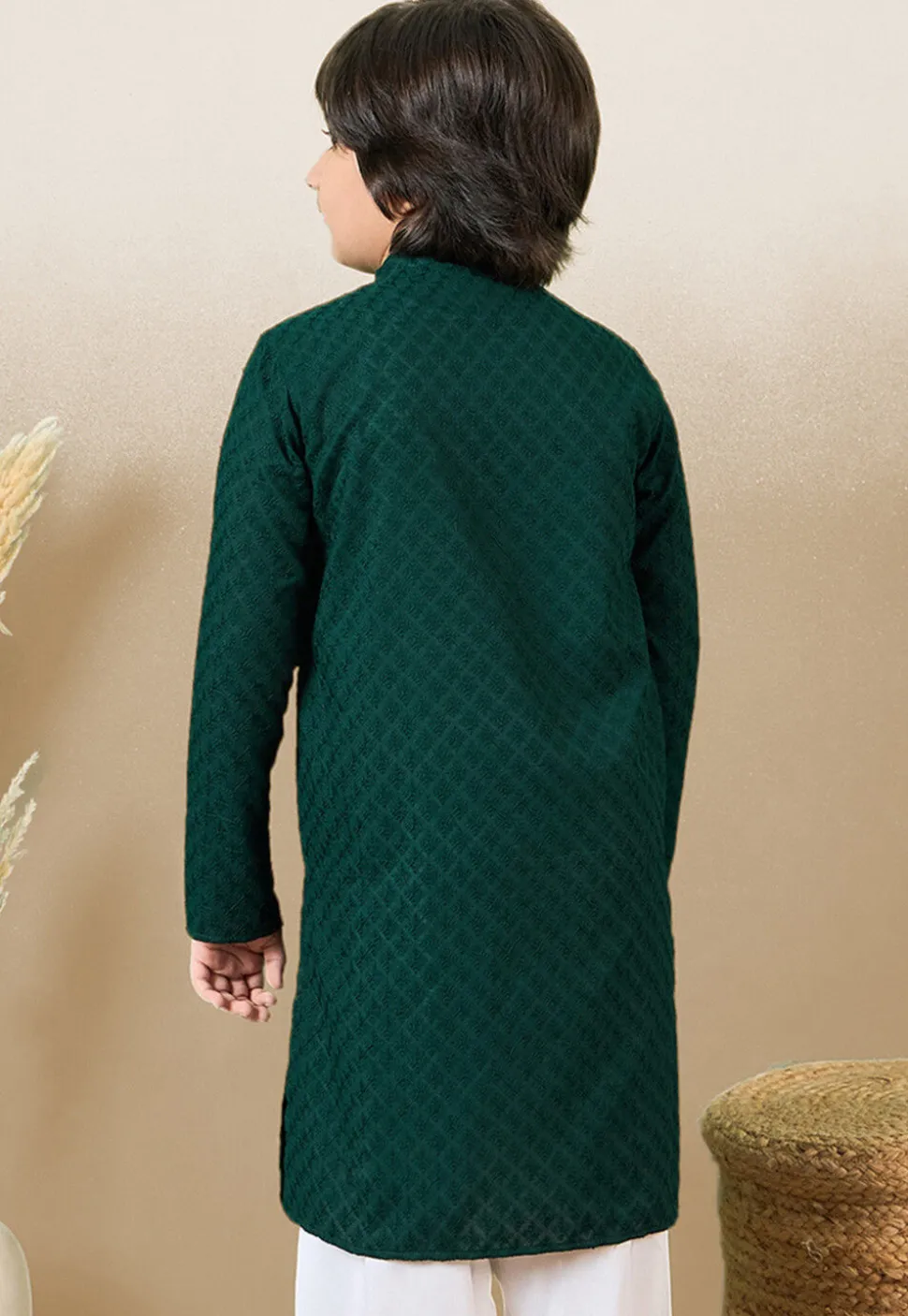 Chikankari Pure Cotton Kurta in Dark Green