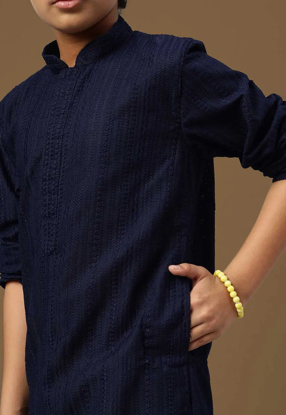 Chikankari Pure Cotton Kurta in Dark Blue