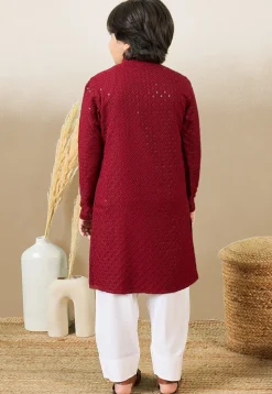 Chikankari Pure Cotton Kurta Set in Maroon