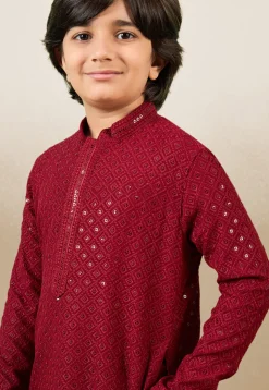 Chikankari Pure Cotton Kurta Set in Maroon