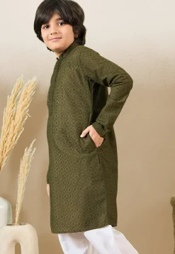 Chikankari Pure Cotton Kurta in Olive Green