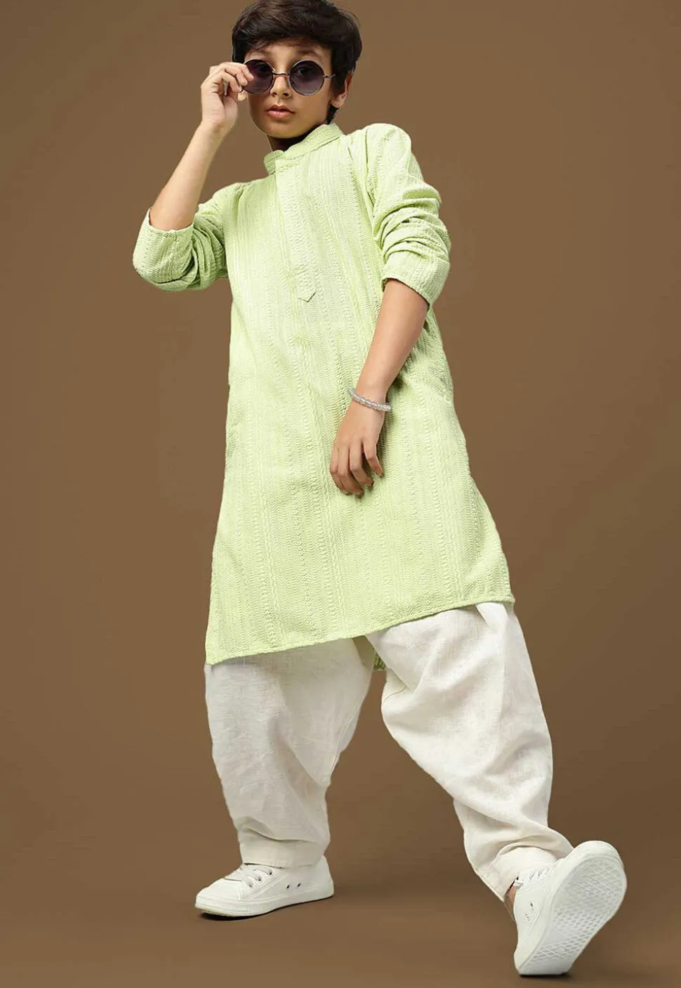 Chikankari Pure Cotton Kurta in Light Green