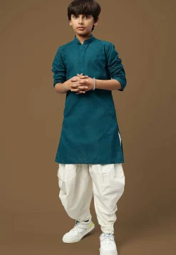 Chikankari Pure Cotton Kurta Set in Teal Blue