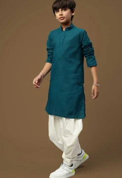 Chikankari Pure Cotton Kurta Set in Teal Blue