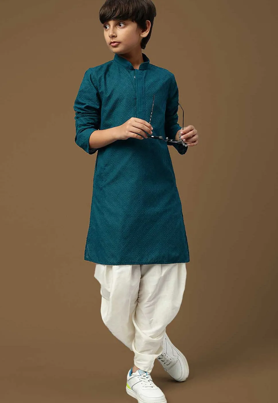 Chikankari Pure Cotton Kurta Set in Teal Blue