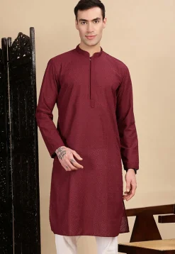 Chikankari Pure Cotton Kurta in Maroon