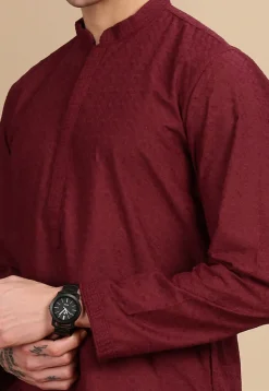 Chikankari Pure Cotton Kurta in Maroon