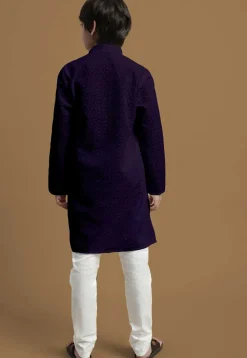Chikankari Pure Cotton Kurta Set in Dark Purple