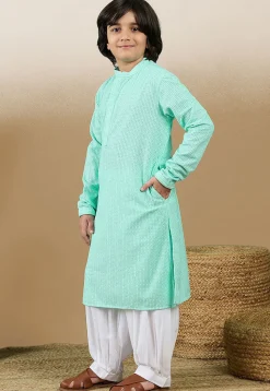 Chikankari Pure Cotton Kurta Set in Sea Green