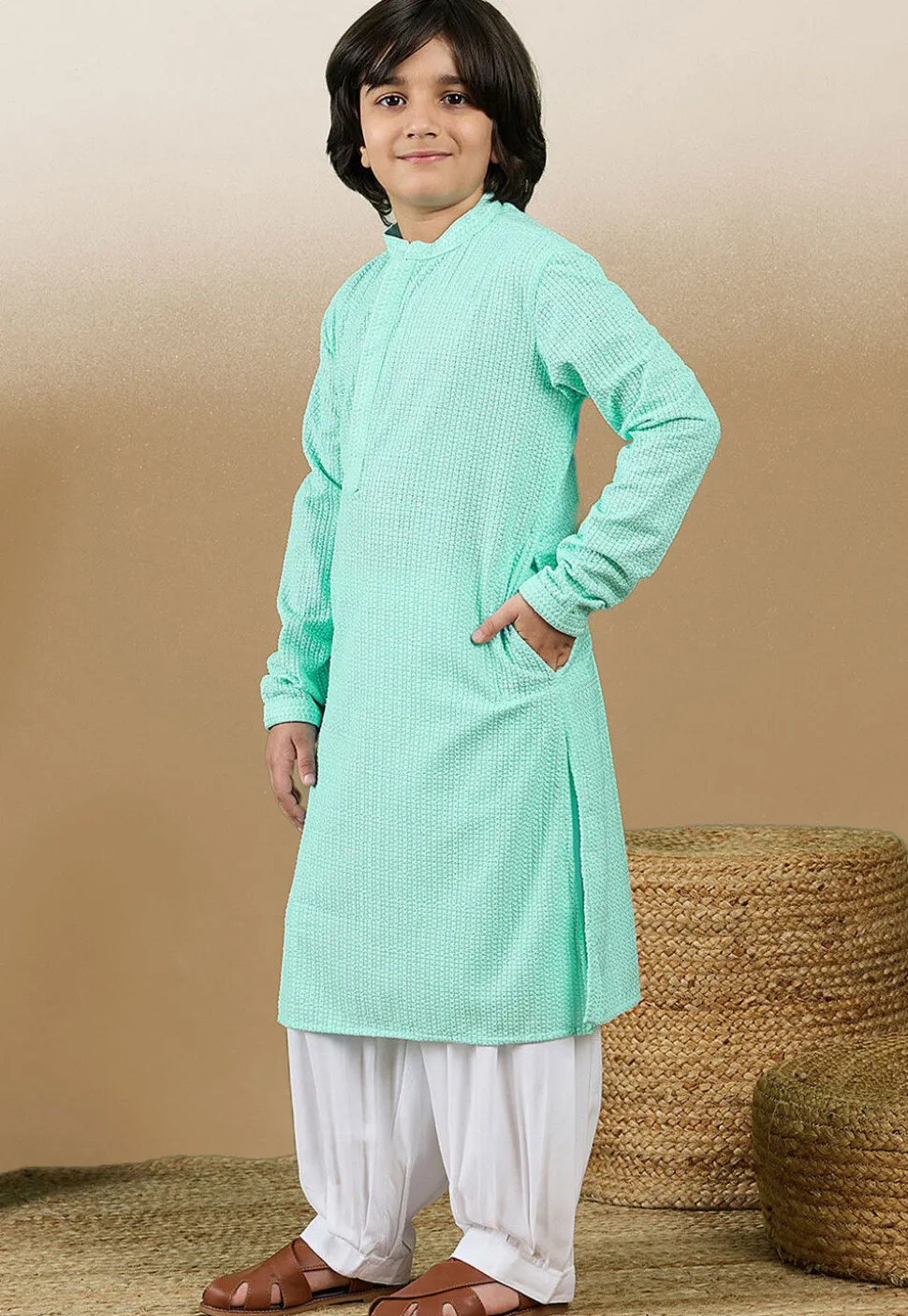 Chikankari Pure Cotton Kurta Set in Sea Green