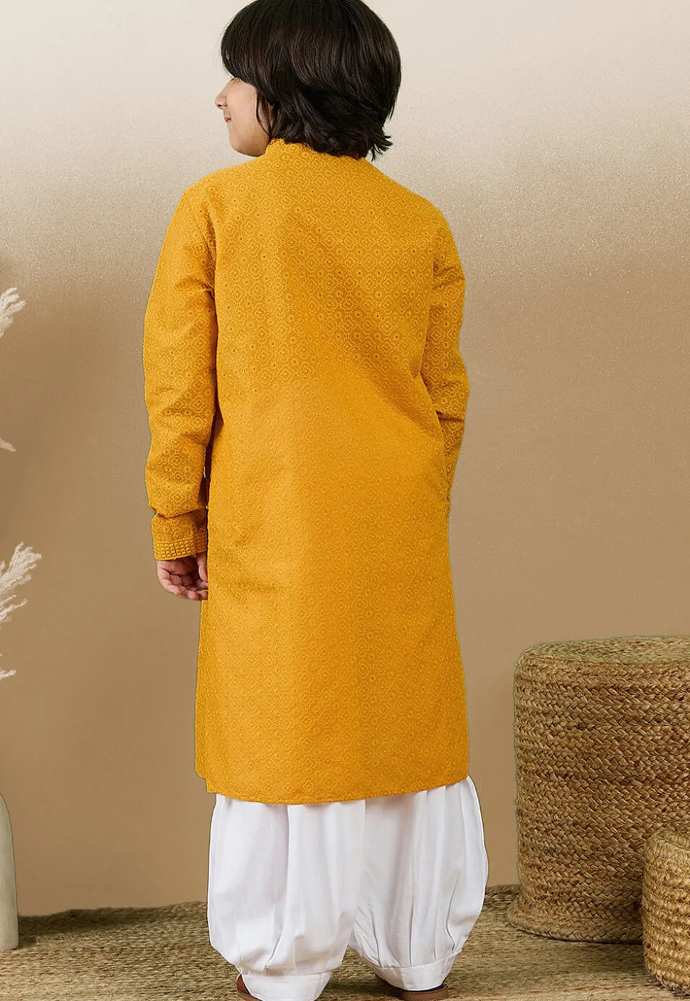 Chikankari Pure Cotton Kurta Set in Mustard