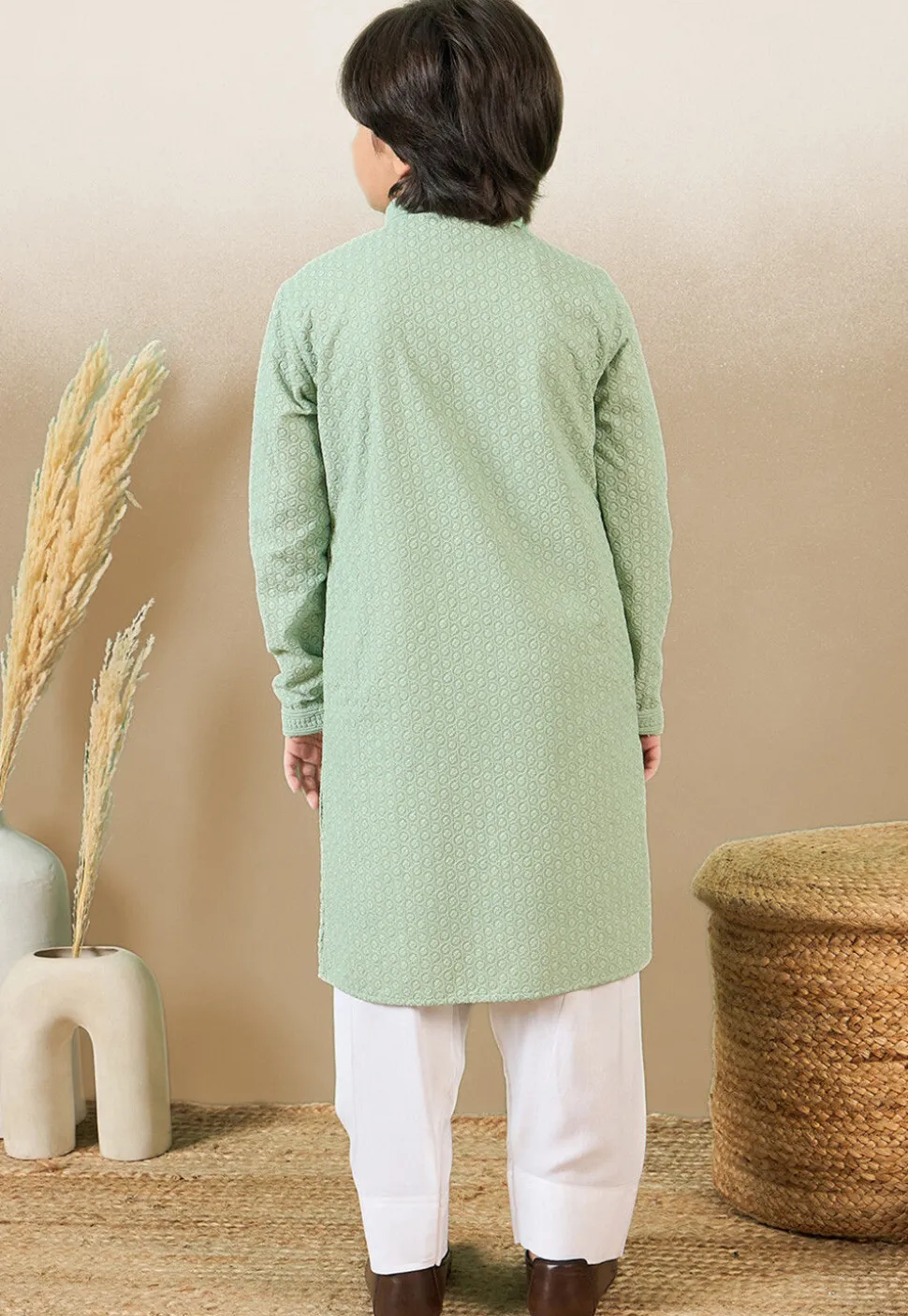Chikankari Pure Cotton Kurta Set in Pastel Green