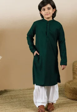 Chikankari Pure Cotton Kurta Set in Dark Green