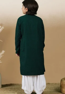 Chikankari Pure Cotton Kurta Set in Dark Green