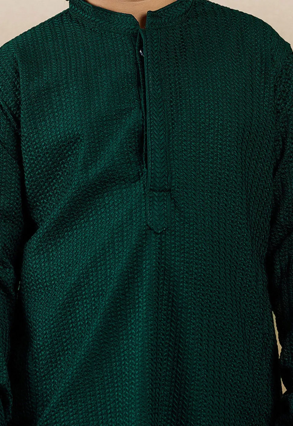 Chikankari Pure Cotton Kurta Set in Dark Green