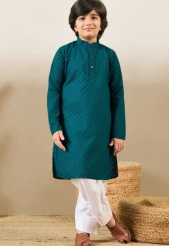 Chikankari Pure Cotton Kurta Set in Teal Blue