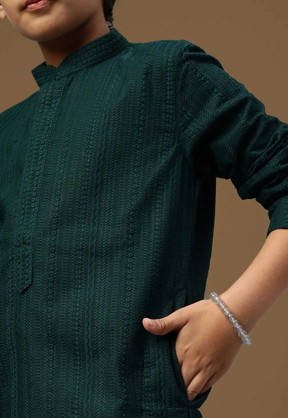 Chikankari Pure Cotton Kurta Set in Dark Teal Green