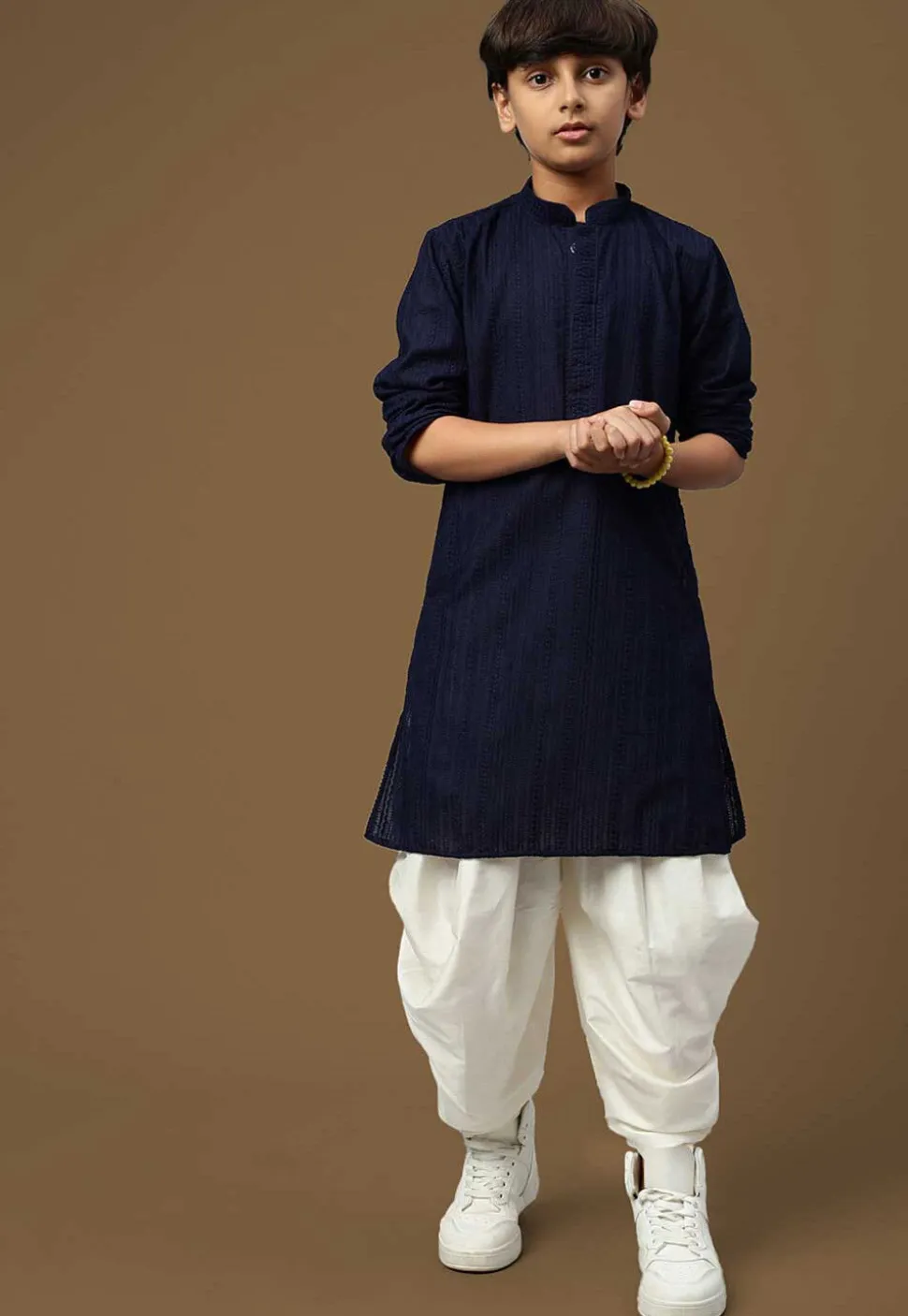 Chikankari Pure Cotton Kurta Set in Navy Blue