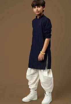 Chikankari Pure Cotton Kurta Set in Navy Blue